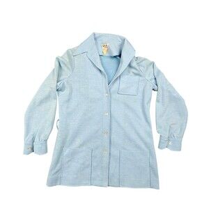 Vintage Talbott Coat Womens 14 Blue Knit Mid-Length Collared Pockets Unlined